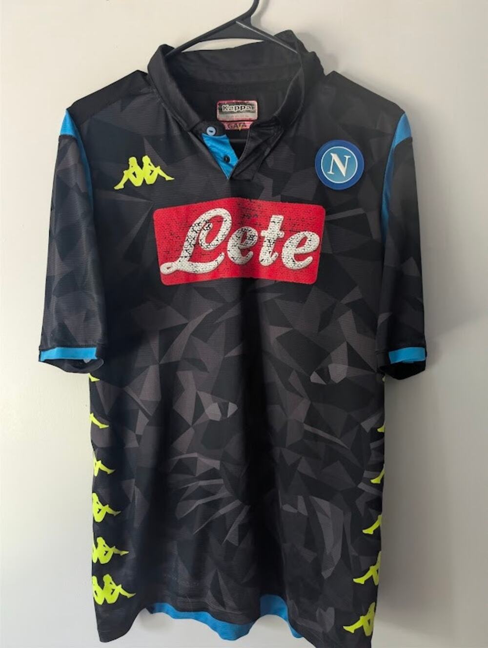 SSC Napoli 2018-19 Away Jersey Men's Large Kappa Authentic Soccer Shirt Black